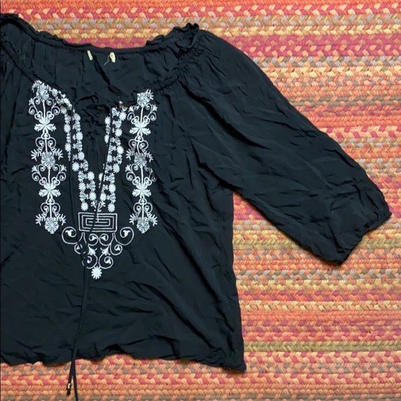 Urban Outfitters Tops - BLACK EMBROIDERED PEASANT BLOUSE